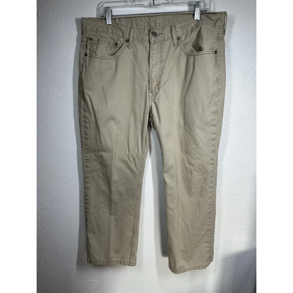 Levis 514 Jeans Mens 36x30 Khaki Tan Twill Straight Leg Low Rise Zip Fly‎ Casual